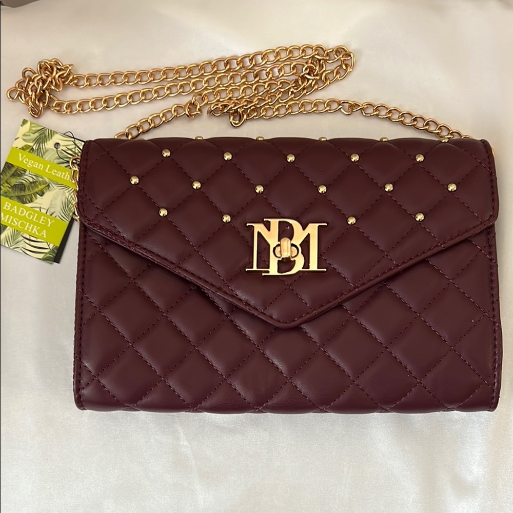 Badgley Mischka Quilted Burgundy Crossbody Bag NWT